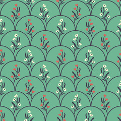 Seamless scales and flowers vector pattern