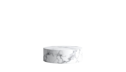 Round white marble cylinder podium against a black background