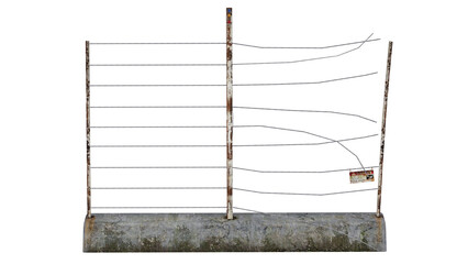 Metal fence with concrete base and barbed wire design in daylight