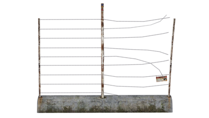 Metal fence with concrete base and barbed wire design in daylight