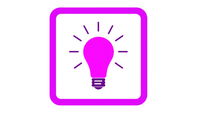 Pink lightbulb icon on a white square, outlined in pink, on a black background, suggesting idea generation
