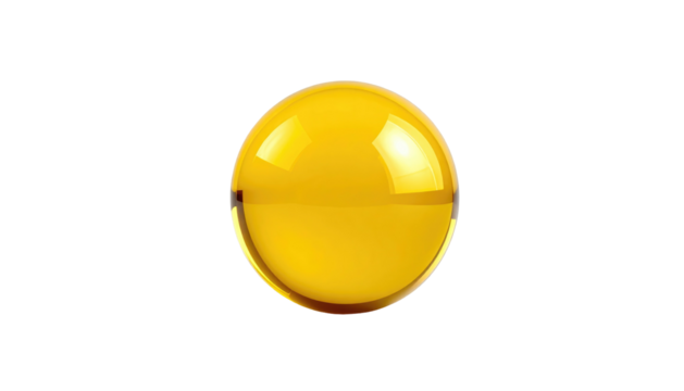 A vibrant yellow translucent orb with bright, diffused highlights and a dark surrounding background