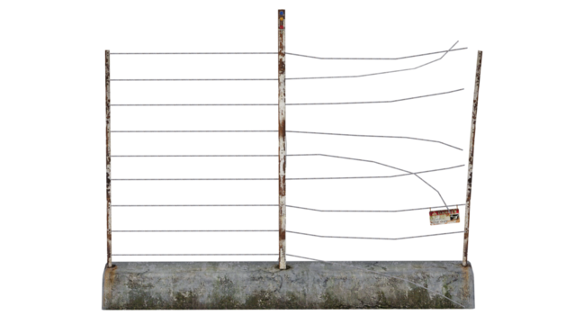 Metal fence with concrete base and barbed wire design in daylight - Powered by Adobe