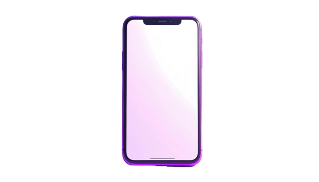 Neon outline smartphone with blank screen against a black background, centered, minimal, and digital illustration
