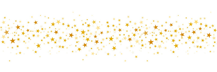 Gold stars vector background, sparkling Christmas confetti border, falling sparkles isolated on white. Shining flying stars glitter backdrop,