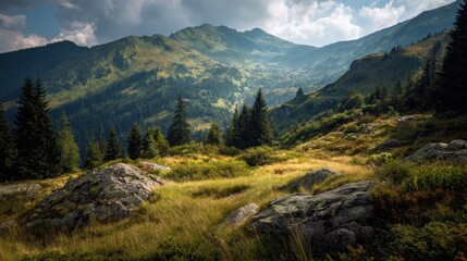 Obraz premium Scenic mountain landscape with rocky peaks