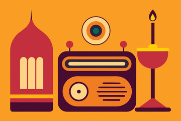 Obraz premium Retro radio vector icon design with an antenna illustration on an internet button