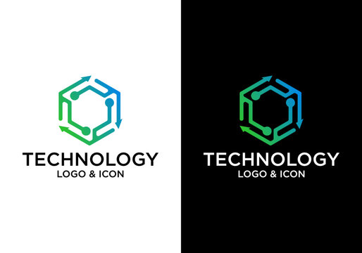 technology hexagon logo icon design vector