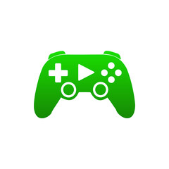 Green Vector Gaming Controller Icon with Play Button – Minimalist Gamepad Symbol on White Background