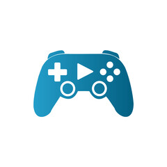 Blue Vector Gaming Controller Icon with Play Button – Minimalist Gamepad Symbol on White Background