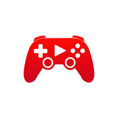 Red Vector Gaming Controller Icon with Play Button – Minimalist Gamepad Symbol on White Background