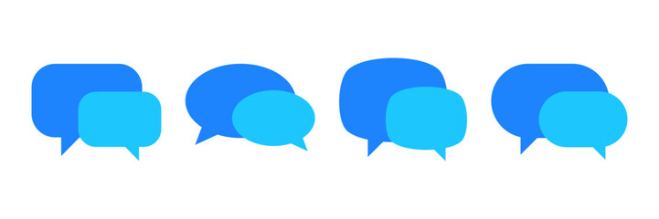 blue speech bubble icon set. chat bubbles icon, speech balloons representing communication, messaging, conversation, dialogue. Ideal for app interfaces, social media communication apps