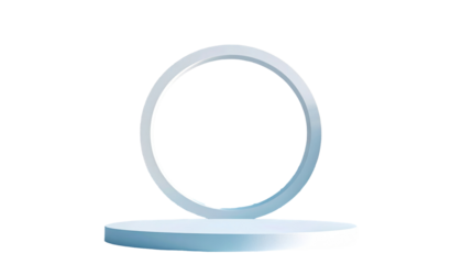 Simple 3D rendering. A white ring rests on a round white platform against a stark black background