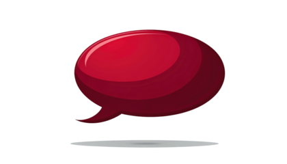A shiny, dark red speech bubble with a shadow against a black background conveys a message silently