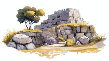 Sacsayhuaman Fortress. Sacsayhuaman Fortress hand drawn watercolor illustration