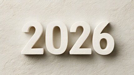 Wooden number 2026 on a white textured background, new year concept.