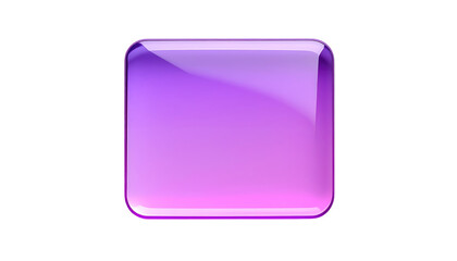 Glossy purple square button. Light reflects off its surface on a black backdrop, appearing modern and sleek