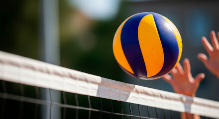 Close-up Perspective of a Volleyball on a Net