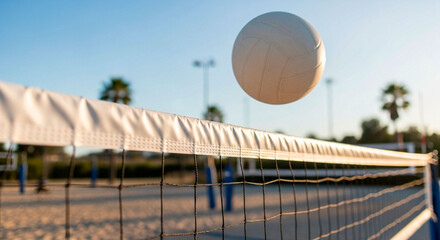 Close-up Perspective of a Volleyball on a Net