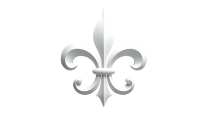 A stylized fleur-de-lis emblem in white with shadowing, centered on a black background