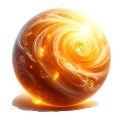 Vibrant abstract illustration of a glowing orange energy sphere with swirling patterns, resembling a fiery sun or plasma ball.