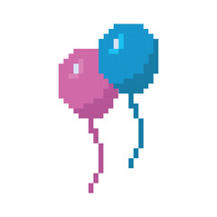 Pixel art pink and blue ballons. Vector illustration. Colorful balloons isolated on white