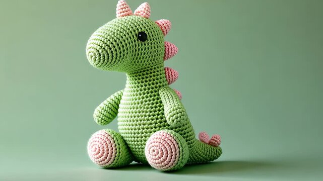 Crochet Dinosaur Toy: A charming and cuddly crochet dinosaur toy, crafted with intricate detail and vibrant hues. Set against a gentle backdrop.