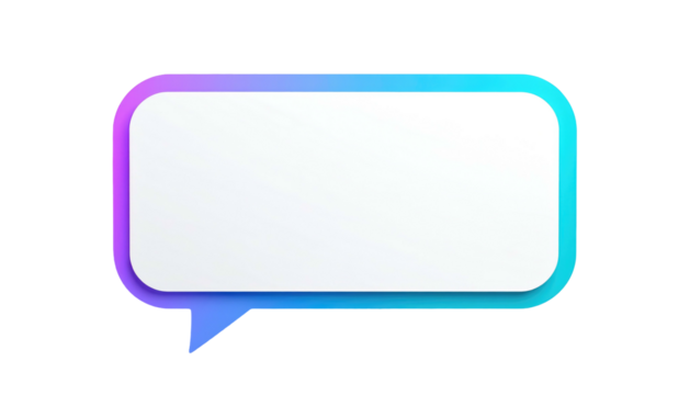Isolated speech bubble with a gradient outline and white interior, set against a dark, transparent background