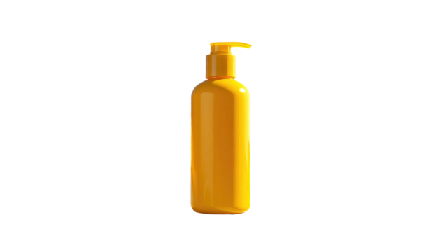 Golden, sleek pump bottle with clear definition and stark contrast against a deep black background
