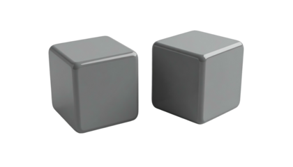 Two grey cubes stand side-by-side on a dark background, illuminated by a single light source