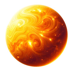 Vibrant abstract illustration of a glowing orange energy sphere with swirling patterns, resembling a fiery sun or plasma ball.