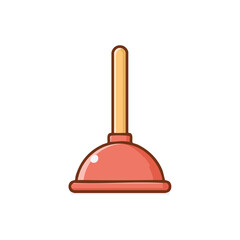 An illustration of a classic plunger with wooden handle. It's a useful tool for unclogging drains and sinks.