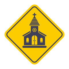 Christian church icon with a cross. Flat illustration.