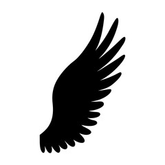 Obraz premium Stylized black wing with feathered details isolated on a white background
