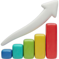 Colorful Bar Graph with Upward Arrow Showing Growth.