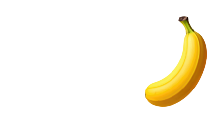 A digitally rendered, single yellow banana positioned against a stark black background, showcasing vibrant colors and smooth shading