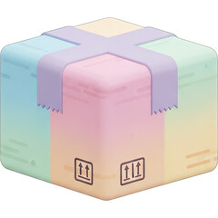 Colorful pastel gift box with ribbon and shipping symbols.
