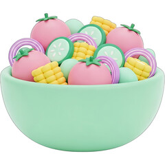 Colorful Toy Salad in a Mint Green Bowl.