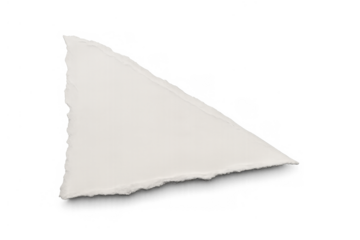 Torn blank textured paper piece with ripped edge. Triangular scrap for notes or message, transparent background