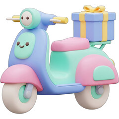 Cute 3D Scooter Delivering a Gift Package.