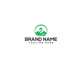 Swan Logo Design : A modern, elegant logo featuring a graceful swan, surrounded by leaves, set within a circle. Its symbolizes elegance, peace, purity and natural balance.