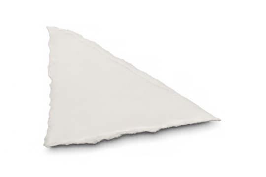 Torn blank textured paper piece with ripped edge. Triangular scrap for notes or message, transparent background