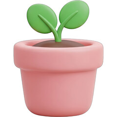 Cute Cartoon Sprout in Pink Pot 3D Render Illustration.