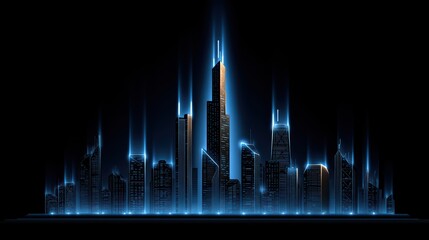 Fototapeta premium Futuristic Cityscape, Neon Buildings, Urban Skyline Glow