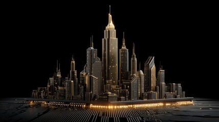 Naklejka premium Futuristic Cityscape on Circuit Board | Tech Architecture