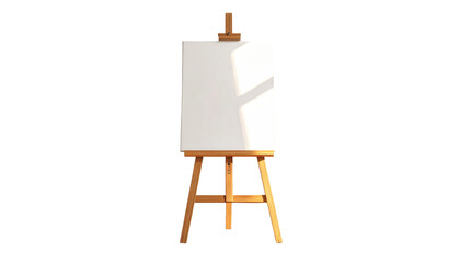 Wooden easel holds a blank canvas, with subtle sunlight on it against a black background