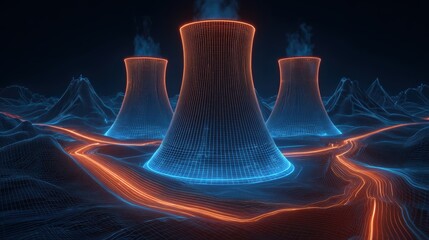 Nuclear Power Plant Wireframe - Energy, Future, Technology