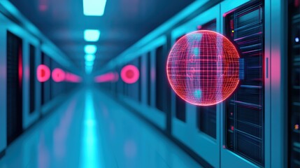 Server Room Data Center: AI Cloud Computing Network Tech