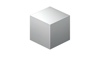 Isometric view of a white cube floating against a black background, simple and minimalist