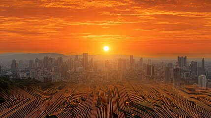 Smart City Sunrise, Technology, Infrastructure, Future